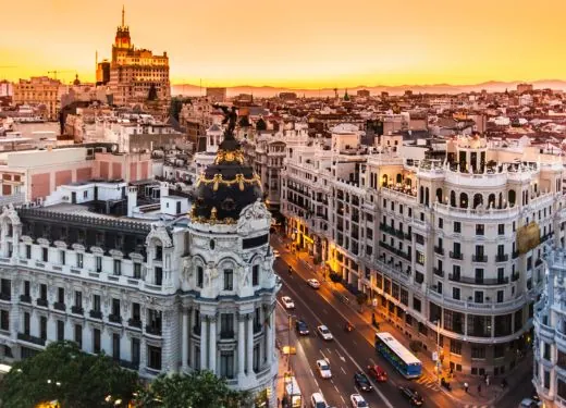 Vue de Madrid au coucher du soleil